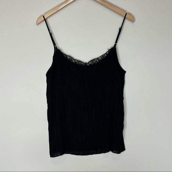Lovestitch cami M black eyelash lace trim spaghetti strap pleated Y2K whimsygoth - Picture 4 of 10